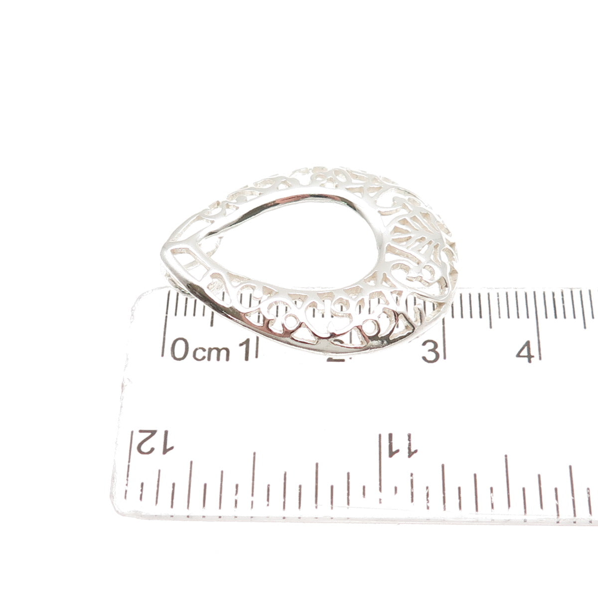 925 Sterling Silver Vintage Ornate Floral Teardrop Slide Pendant