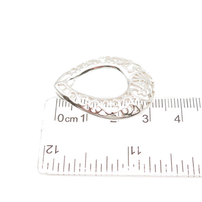 925 Sterling Silver Vintage Ornate Floral Teardrop Slide Pendant
