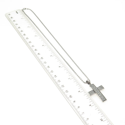 925 Sterling Silver Italy Pave C Z Cross Pendant Popcorn Chain Necklace 16"