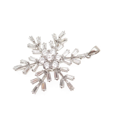 925 Sterling Silver Round & Tapered Baguette-Cut C Z Snowflake Charm Pendant