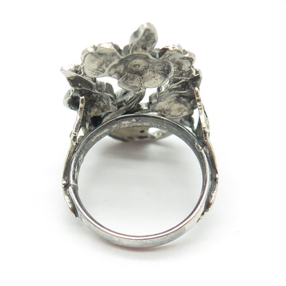 925 Sterling Silver Antique Art Deco Real Marcasite Flower Ring Size 7.75