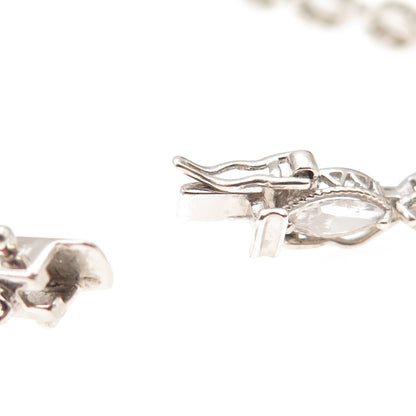 925 Sterling Silver Marquise-Cut C Z Link Bracelet 7"