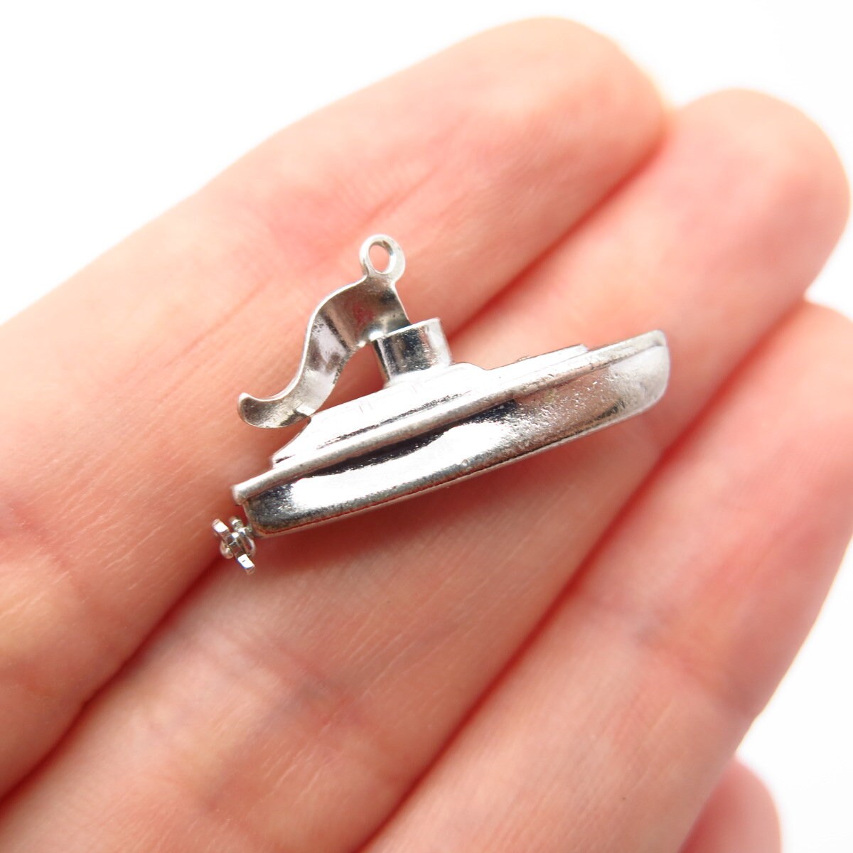 925 Sterling Silver Vintage "Bon Voyage" Ship / Boat Charm Pendant