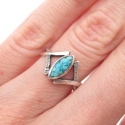 Old Pawn 925 Sterling Silver Vintage Southwestern Turquoise Inlay Ring Size 5