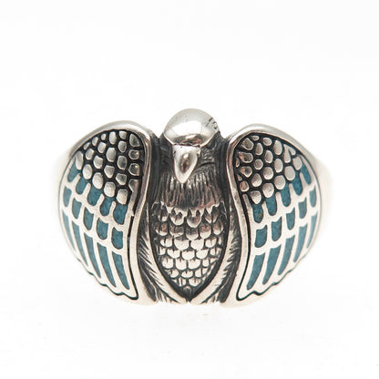 Silver Fox Old Pawn 925 Sterling Vintage Turquoise Inlay Eagle Ring Size 13