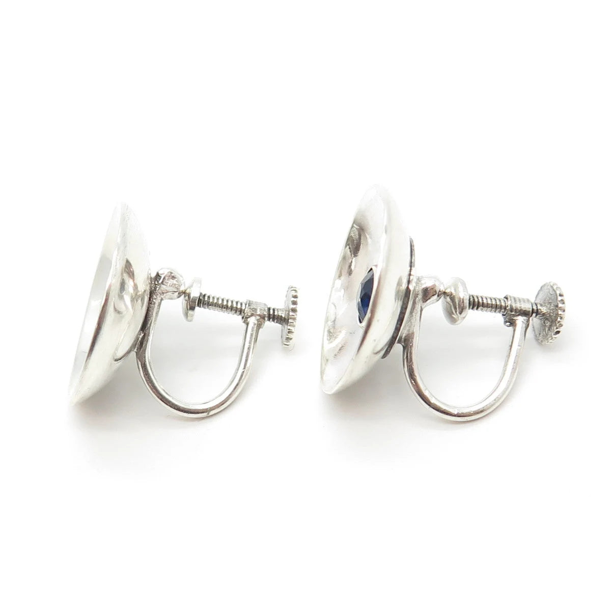 925 Sterling Silver Vintage Blue Glass Screw Back Earrings