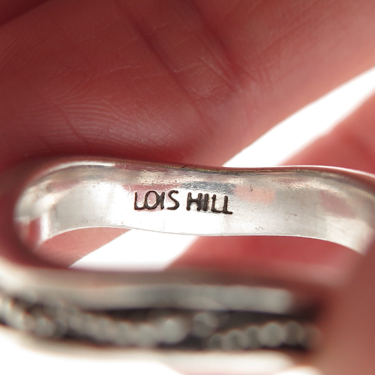 Lois Hill 925 Sterling Silver Vintage Granulated Wavy Oxidized Band Ring Size 9