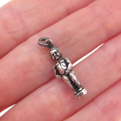 835 Silver Antique Art Deco Manneken Pis Oxidized 3D Charm Pendant
