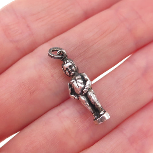 835 Silver Antique Art Deco Manneken Pis Oxidized 3D Charm Pendant