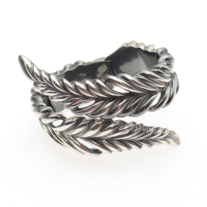 TIFFANY & CO Sterling Silver Vintage Heavy 74.5g Feather Oxidized Bracelet 5.75"