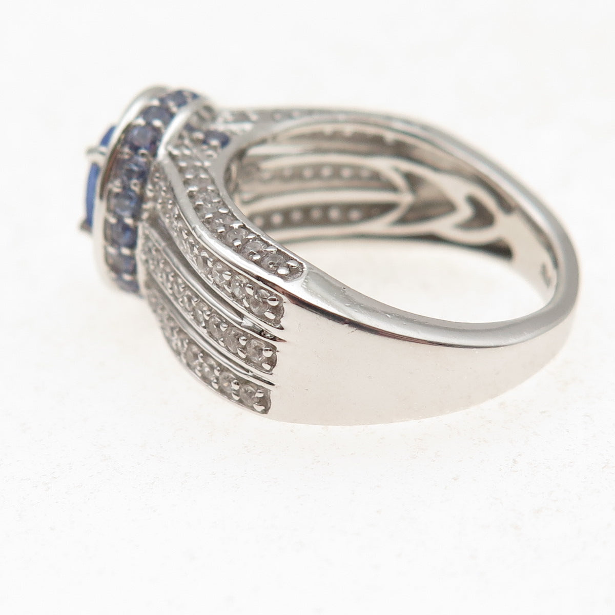 Chuck Clemency 925 Sterling Silver Real Tanzanite & White Topaz Ring Size 8.25