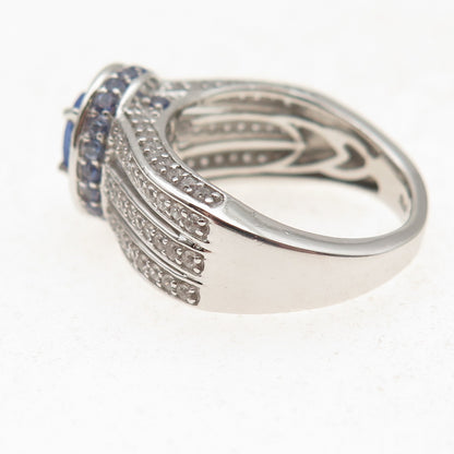 Chuck Clemency 925 Sterling Silver Real Tanzanite & White Topaz Ring Size 8.25
