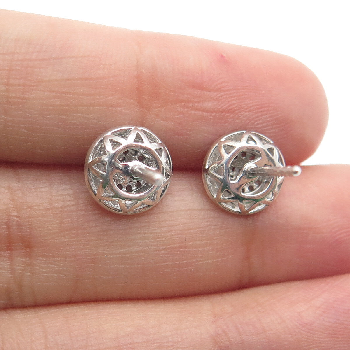 925 Sterling Silver Real Round-Cut Diamond Stud Earrings