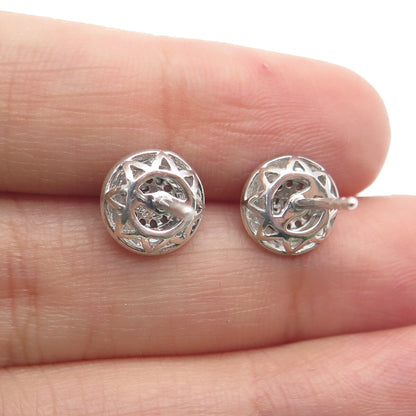 925 Sterling Silver Real Round-Cut Diamond Stud Earrings