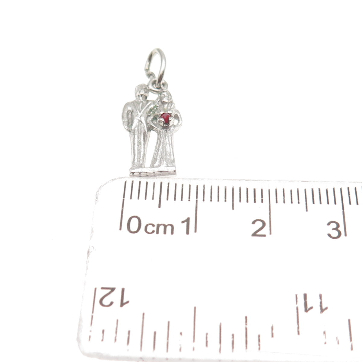 925 Sterling Silver Vintage Rhinestone Groom & Bride Wedding Mini Charm Pendant