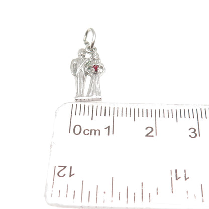 925 Sterling Silver Vintage Rhinestone Groom & Bride Wedding Mini Charm Pendant