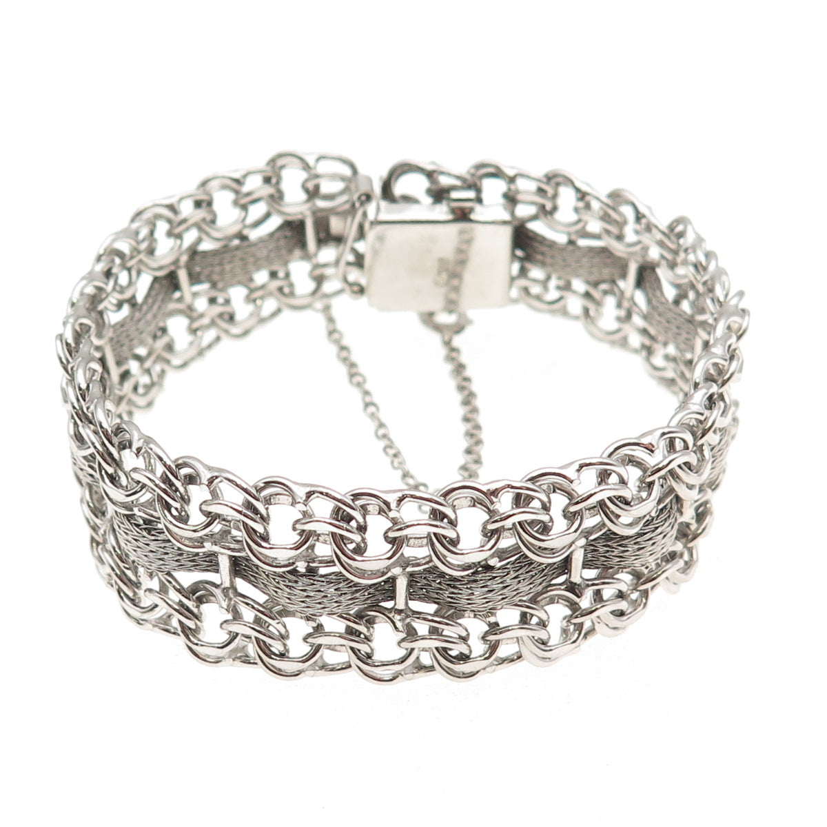 American 925 Sterling Silver Vintage Modernist Bismark & Spiga Link Bracelet 7"