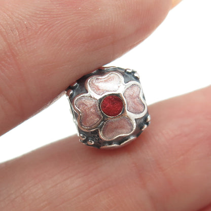 PANDORA 925 Sterling Silver Pink & Red Enamel Daisy Flower Bead Charm