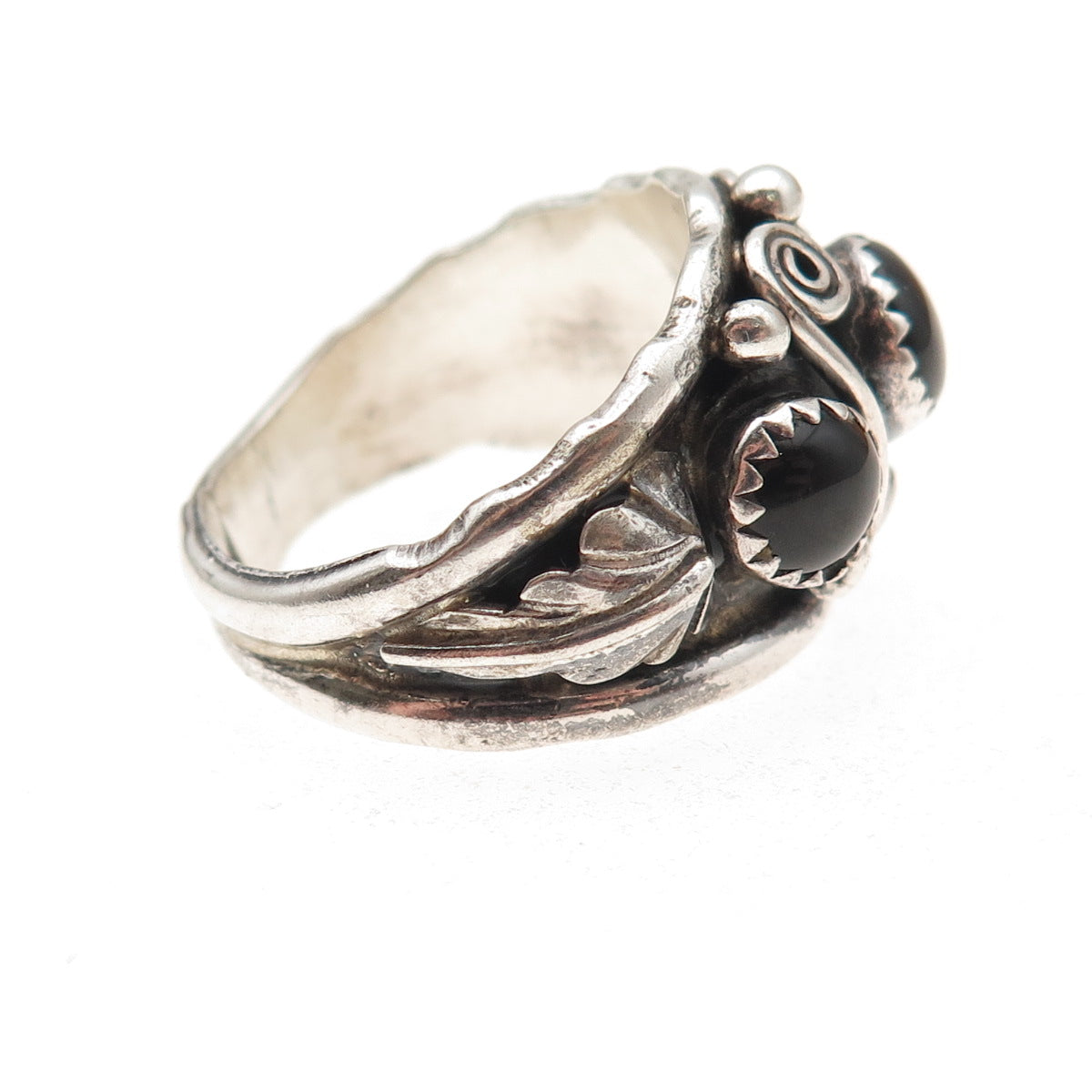 Old Pawn 925 Sterling Silver Vintage Southwestern Black Onyx Ring Size 9.75