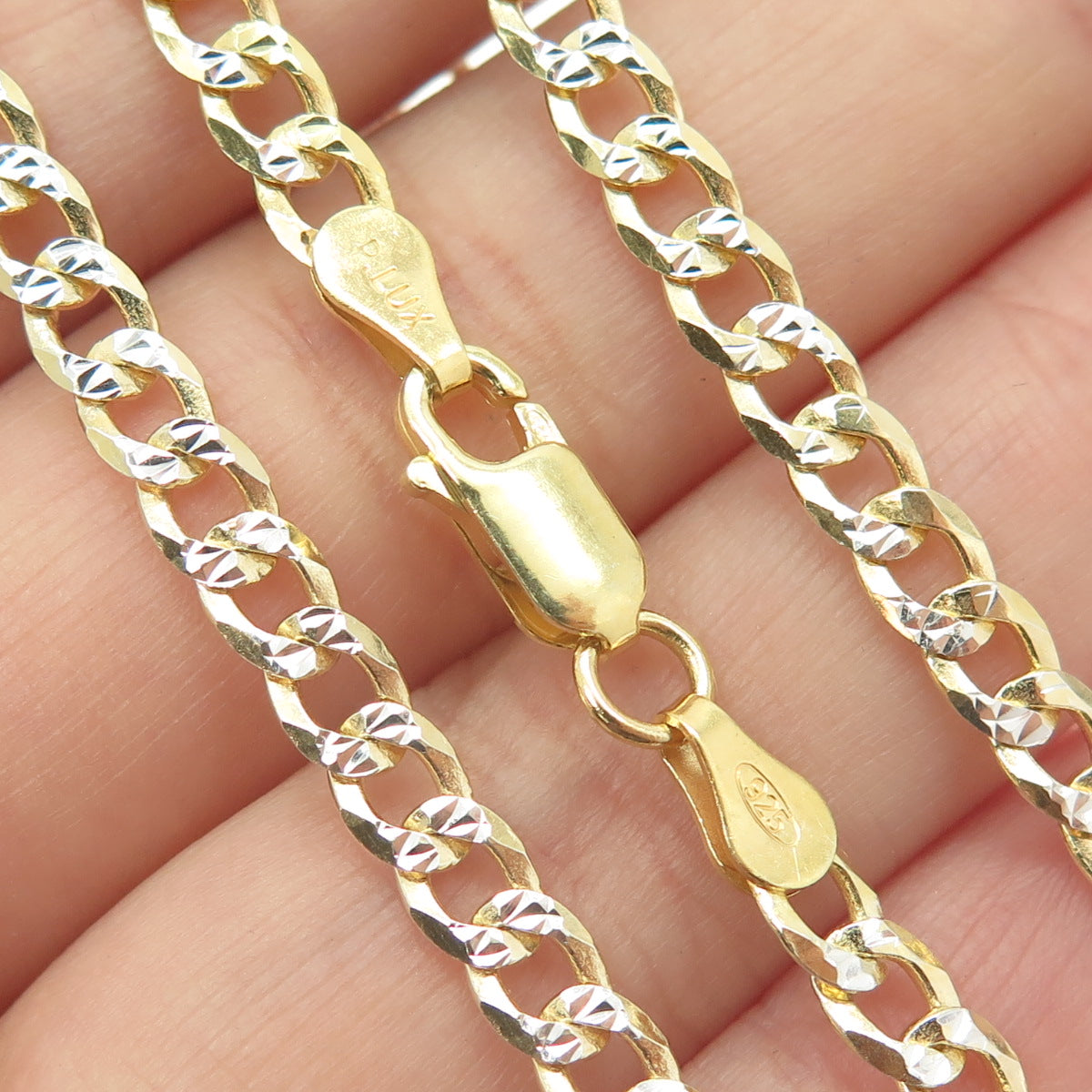 P. LUX 925 Sterling Silver 2-Tone Italy Curb Chain Necklace 20"