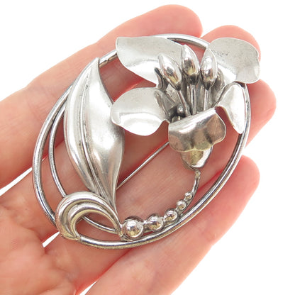 BINDER BROTHERS 925 Sterling Silver Vintage Lily Flower Oxidized Pin Brooch