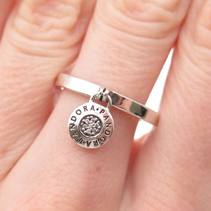 Pandora 925 Sterling Silver C Z Signature Logo Padlock Charm Ring Size 7.75
