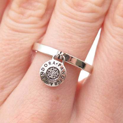 Pandora 925 Sterling Silver C Z Signature Logo Padlock Charm Ring Size 7.75