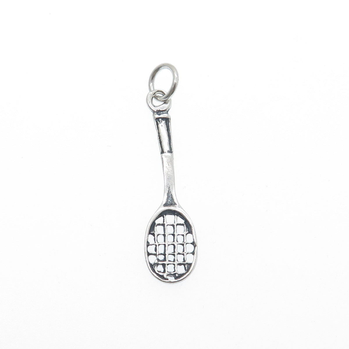 925 Sterling Silver Vintage Tennis Racket Oxidized Minimalist Charm Pendant