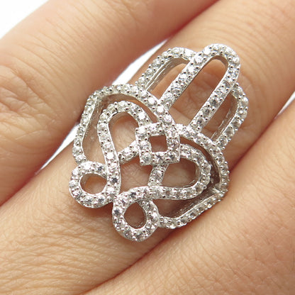 925 Sterling Silver Real White Topaz Gemstone Statement Ring Size 7.25