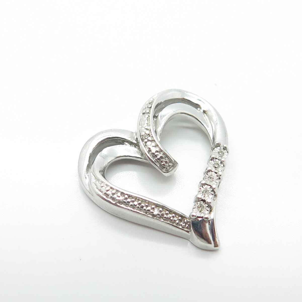 925 Sterling Silver Real White Diamond Open Heart Slide Pendant