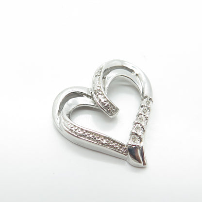 925 Sterling Silver Real White Diamond Open Heart Slide Pendant
