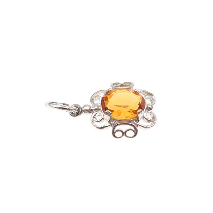 925 Sterling Silver Vintage Rhinestone Ornate Mini Charm Pendant