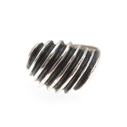 925 Sterling Silver Vintage Modernist Ribbed Oxidized Ring Size 7.5