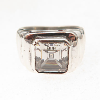 925 Sterling Silver Vintage Asscher-Cut C Z Modernist Oxidized Ring Size 6.25