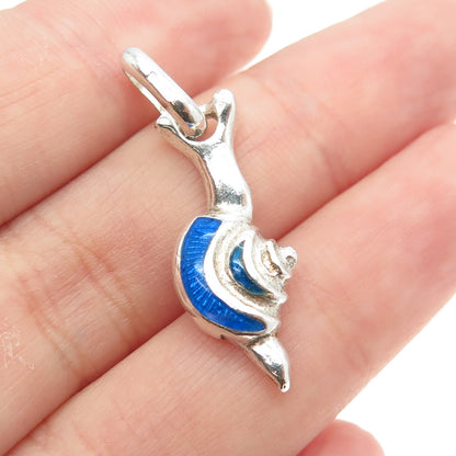 925 Sterling Silver Vintage Italy Blue Enamel Snail Pendant