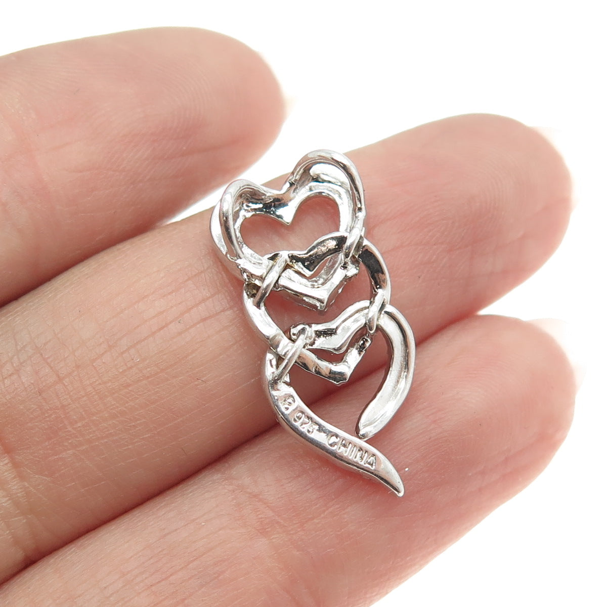 ROSS SIMONS 925 Sterling Silver Real White Diamond Accent Heart Slide Pendant