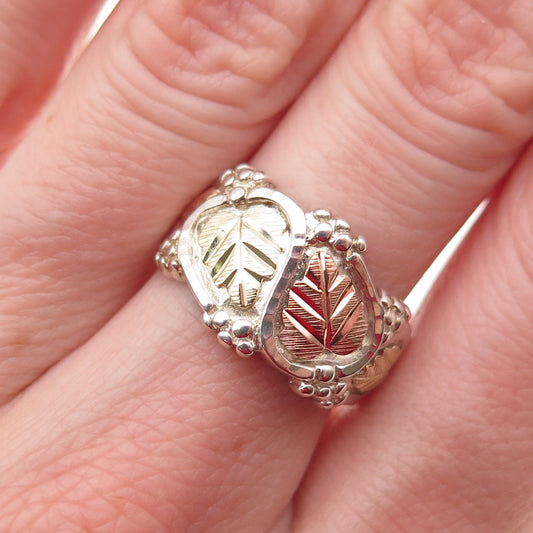 Coleman Co. Sterling Silver 12K Yellow & Rose Gold Vintage Floral Ring Size 7.5