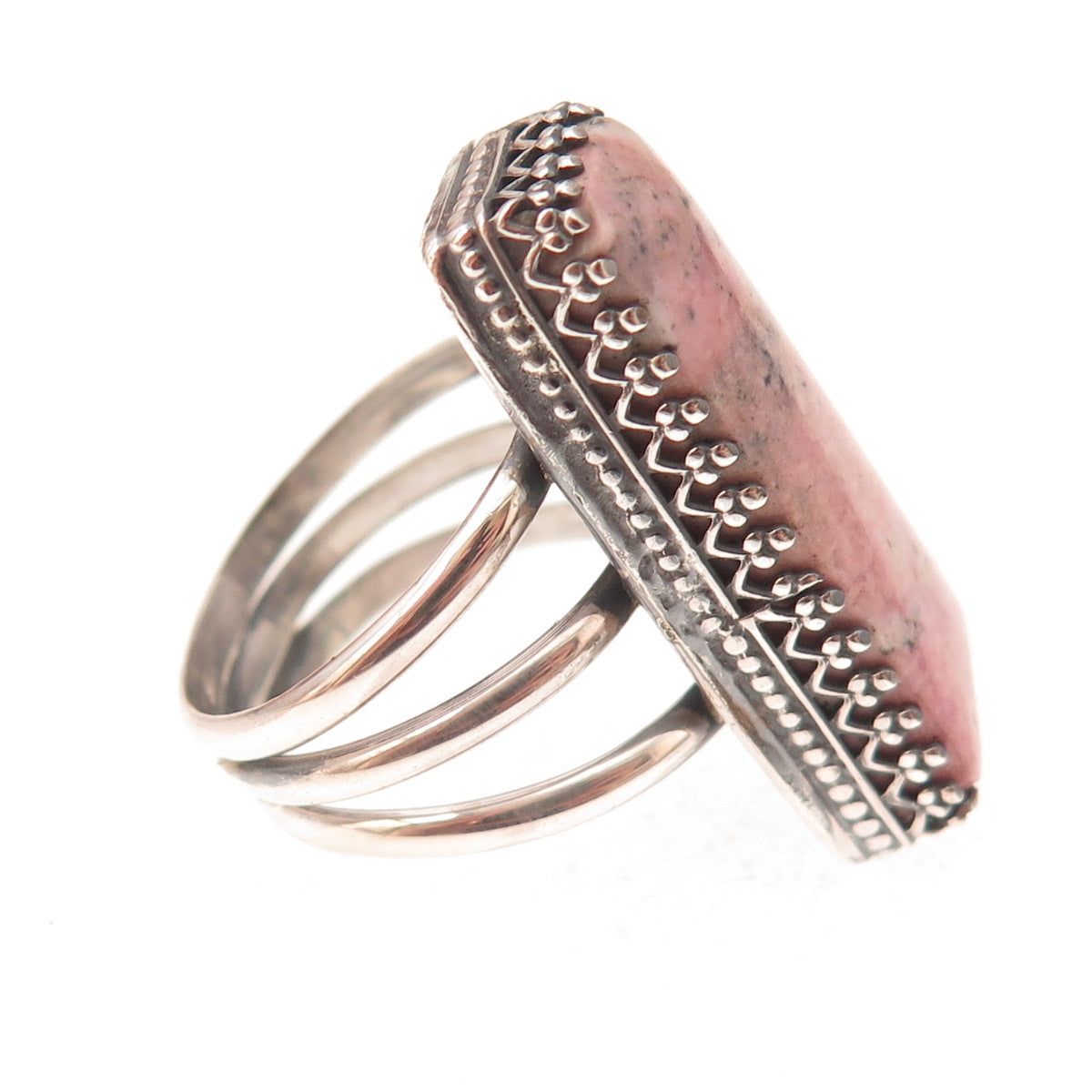 Pauline Nelson Navajo Old Pawn Sterling Silver Vintage Rhodonite Ring Size 7.25