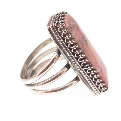 Pauline Nelson Navajo Old Pawn Sterling Silver Vintage Rhodonite Ring Size 7.25