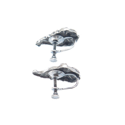 925 Sterling Silver Vintage Flower Repousse Oxidized Screw Back Earrings