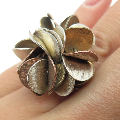 SILPADA 925 Sterling Silver 3-Tone Vintage Petal Modernist Ring Size 7.25