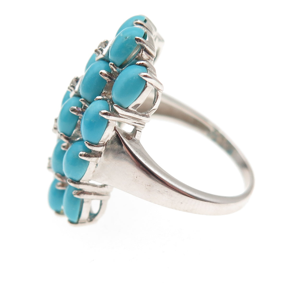 925 Sterling Silver Real Sleeping Beauty Turquoise & White Topaz Ring Size 8