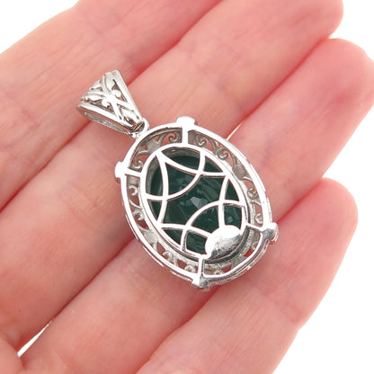 Chuck Clemency & Karis 2-Tone Real Green Onyx Floral Pendant
