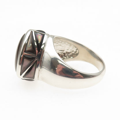 BARSE 925 Sterling Silver Vintage Real Abalone Shell Modernist Ring Size 10