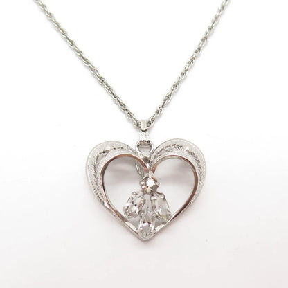 925 Sterling Silver Vintage Anna Lee Amethyst Gem Heart Rolo Chain Necklace 16"