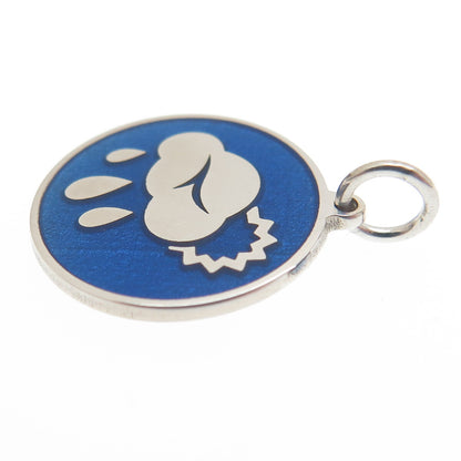925 Sterling Silver Blue Enamel Rainy Season Minimalist Charm Pendant