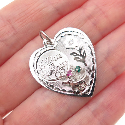 925 Sterling Silver Vintage Rhinestone A Date to Remember Heart Pendant