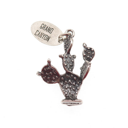 925 Sterling Silver Vintage Grand Canyon Cactus Oxidized 3D Charm Pendant