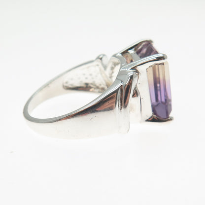 925 Sterling Silver Vintage Real Emerald-Cut Ametrine Ring Size 7