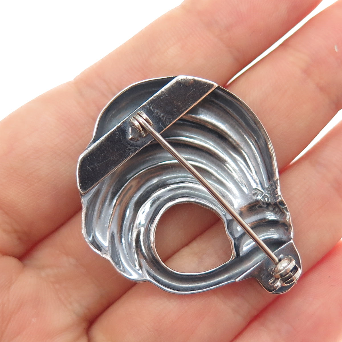 925 Sterling Silver Vintage Mexico Modernist Oxidized Pin Brooch